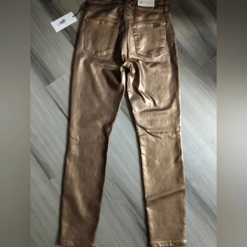 7 For All Mankind Metallic Gold High Waist Skinny Jeans - Picture 8 of 9